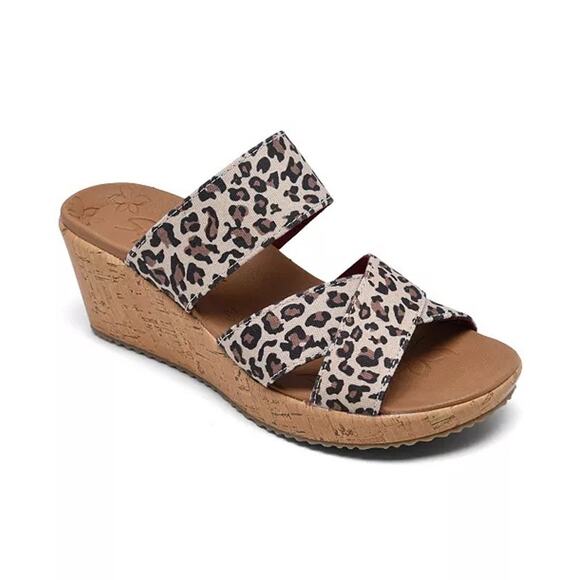 Skechers Women's Beverlee Wedge Sandals Women’s 9 Leopard Print Cork Y2K Retro - Picture 1 of 13
